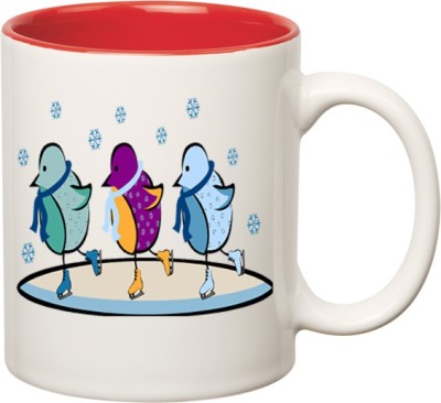 HuppmeGift Christmas Birds Inner Red Ceramic Coffee Mug(350 ml)