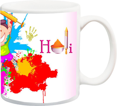

ME&YOU Gift for Holi;Happy Holi Cartoon 3D printed Ceramic Mug(325 ml), Multicolor