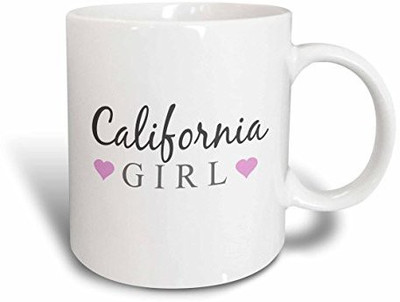 

3dRose mug_161837_2 California Girl Home State Pride USA United States of America Text and Cute Girly Pink Hearts Ceramic, 15 oz, White Ceramic Mug(60 ml)