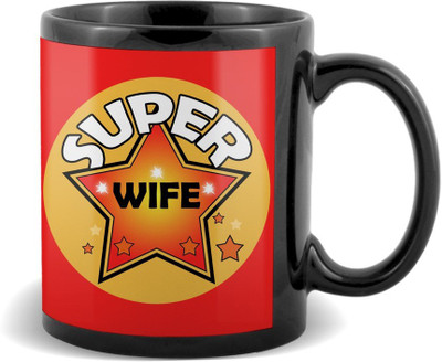 SKY TRENDS Super Wife Black Coffee Valetine's Ceramic Mug(320 ml)