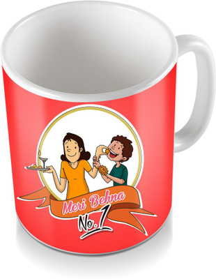 

SKY TRENDS Meri Behna No 1 For Color Red And Background Gifts For Happy Rakshabandhan Coffee Ceramic Mug(320 ml), White