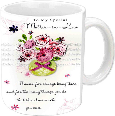 

Raj Laxmi For Mother-In-Law Happy B'day White Ceramic Mug(3.5 ml)