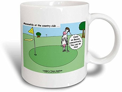 

3dRose Cow Country Club Golf Ceramic, 15 oz, White Ceramic Mug(60 ml), Multicolor