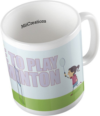 

MiiCreations Printe I love To Play Badminton Ceramic Mug(325 ml), Multicolor