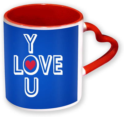 

Heyworlds Happy Valentine Day Gifts Heart Shape Red Color with Handle 56 Ceramic Mug(325 ml), Multicolor