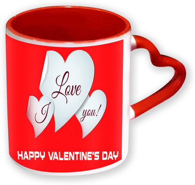 

Heyworlds Happy Valentine Day Gifts Heart Shape Red Color with Handle 30 Ceramic Mug(325 ml), Multicolor
