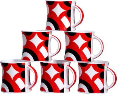 

Pearl Tea & Coffee-Red Bone China(Multicolor, Pack of 6)