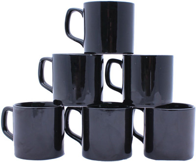 

Aarzool Duo Tone Bucket Shape Tea Cups Ceramic Mug(200 ml, Pack of 6), Black