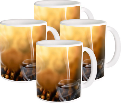 

Heyworlds Gifts for pattern Design set of six 127 Ceramic Mug(325 ml, Pack of 4), Multicolor