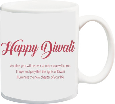 

ME&YOU Happy Diwali Wishes; Shubh Deepawali Printed Diya and Quotes Ceramic Mug(325 ml), Multicolor