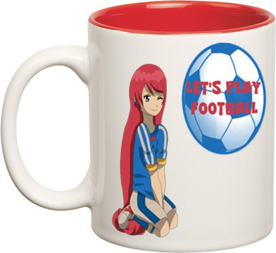 

HuppmeGift Mesi Football Inner Red Ceramic Mug(350 ml), Red;white