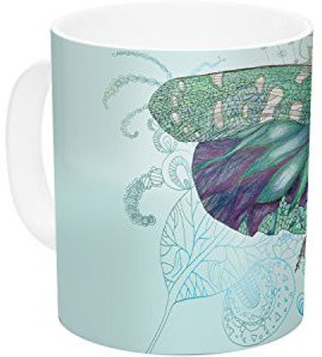

Kess InHouse InHouse Catherine Holcombe Blue Deco Teal Moth Ceramic Coffee, 11 oz, Multicolor Ceramic Mug(60 ml)