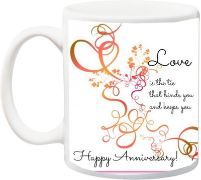 

ME&YOU Gift for Husband/Wife On Anniversary ;Love Is The Tie Binds You And Keeps U Printed Ceramic Mug(325 ml), Multicolor