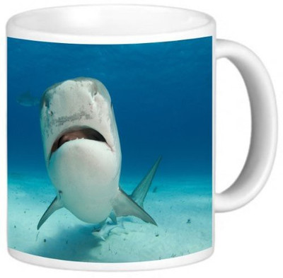 Rikki Knight LLC Knight Ceramic Coffee, Tiger Shark Nose Up Ceramic Mug(60 ml), Multicolor