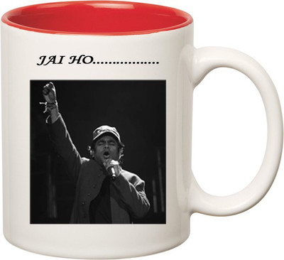 HuppmeGift Jai Ho A R Rehman Inner Red Ceramic Mug(350 ml), Red;white