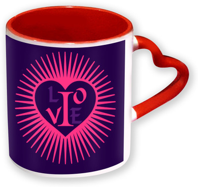 

Heyworlds Happy Valentine Day Gifts Heart Shape Red Color with Handle 59 Ceramic Mug(325 ml), Multicolor