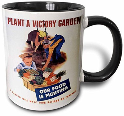 

3dRose mug_149469_4 Vintage Plant a Victory Garden Our Food is Fighting WPA Poster Two Tone Black, 11 oz, Black/White Ceramic Mug(60 ml), Multicolor