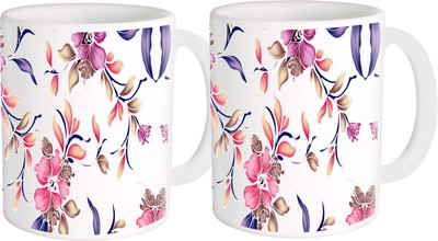 

Heyworlds gifts for flower design 32 Ceramic Mug(325 ml, Pack of 2), Multicolor