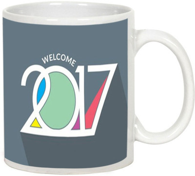 AllUPrints Welcome New Year 2017 White Ceramic Mug(325 ml)