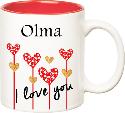 

Huppme I Love You Olma Inner Red (350 ml) Ceramic Mug(350 ml), Red;white
