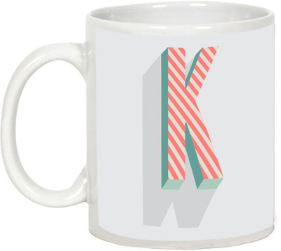 AllUPrints Retro Design Alphabet Letters "K" Ceramic Mug(325 ml), White
