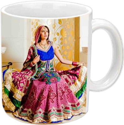 

Raj Laxmi Beautiful Rajasthani Cloth White Ceramic Mug(350 ml)