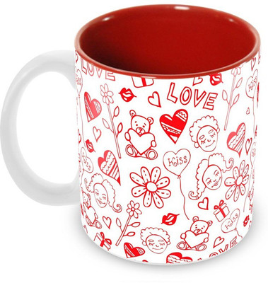 

Tuelip Beautiful Printed Romantic Love Seamless Inner Red For Tea And Coffee Ceramic Mug(350 ml), Multicolor