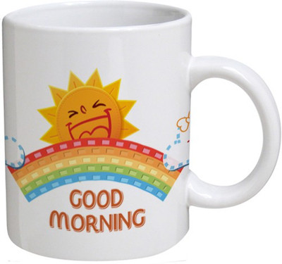 

My Bestow Good Morning - MyBestow White Plain Coffee Ceramic Ceramic Mug(320 ml), Multicolor