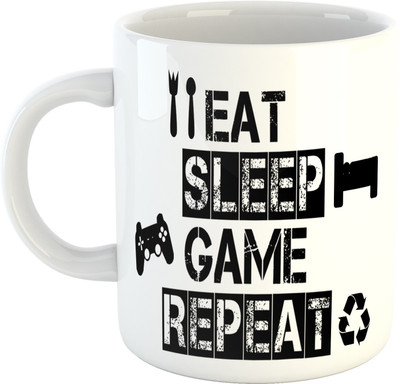 

Deeher Gifts Eat Sleep Play Repeat Ceramic Mug(350 ml), Black;white