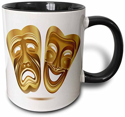 

3dRose mug_111535_4 Two Gold Drama Masks Two Tone Black, 11 oz, Black/White Ceramic Mug(60 ml)