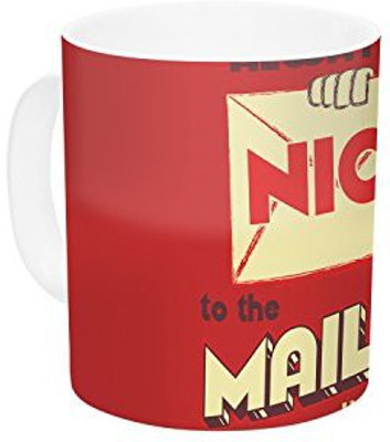 

Kess InHouse InHouse Roberlan Be Nice to The Mailman Red Tan Ceramic Coffee, 11 oz, Multicolor Ceramic Mug(60 ml)