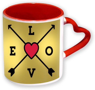 

Heyworlds Happy Valentine Day Gifts Heart Shape Red Color with Handle 57 Ceramic Mug(325 ml), Multicolor