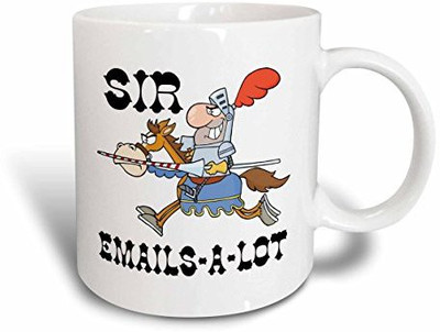 

3dRose Funny Knight Sir Emails A Lot Ceramic, 11 oz, White Ceramic Mug(60 ml), Multicolor