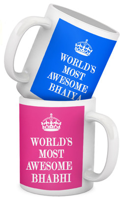 

Tied Ribbons gift for bhaiya bhabhi Ceramic Mug(300 ml, Pack of 2), Multicolor