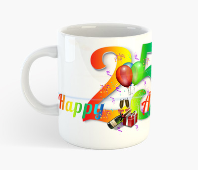 

Deeher Gifts Happy 25th Anniversary Ceramic Mug(350 ml), Multicolor