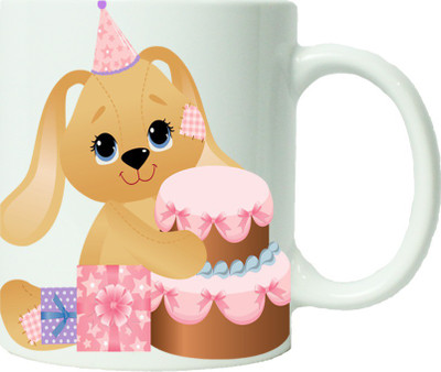 

Maison N Mode Happy Birth Day Pink Teddy Coffee Ceramic Mug(330 ml), Multicolor