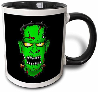 

3dRose mug_53342_4 Frankenstein Trick or Treat 2 on Black Two Tone Black, 11 oz, Black/White Ceramic Mug(60 ml)