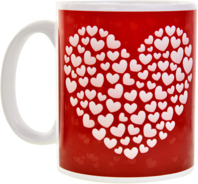 Halowishes Designer Romantic Print White Coffee Ceramic Mug(325 ml), Multicolor