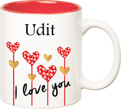

Huppme I Love You Udit Inner Red (350 ml) Ceramic Mug(350 ml), Red;white