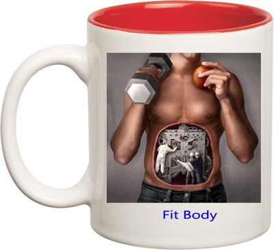 

Huppme Fit Body Vs Junk Body Inner Red Ceramic Mug(350 ml), Red;white