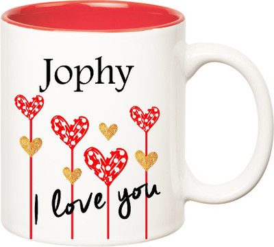 

Huppme I Love You Jophy Inner Red (350 ml) Ceramic Mug(350 ml), Red;white