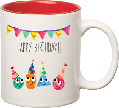 

Huppme Happy Birthday Spacial Gift Inner Red Ceramic Mug(350 ml), Red;white