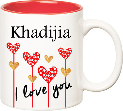 

Huppme I Love You Khadijia Inner Red (350 ml) Ceramic Mug(350 ml), Red;white