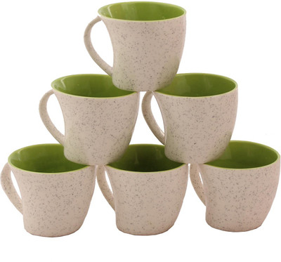 

Aarzool Duo tone Kaju shape Cups Ceramic Mug(200 ml, Pack of 6), Green;white