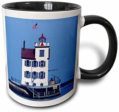 

3dRose Lorain Lighthouse in Lorain Looking Over Lake Erie Two Tone Black, 11 oz, Black/White Ceramic Mug(60 ml), Multicolor