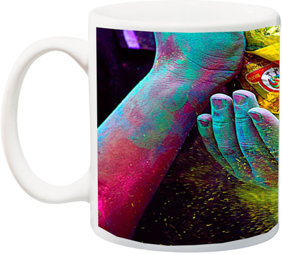 

ME&YOU Gift for Holi;colorful 3D color Hend Printed Ceramic Mug(325 ml), Multicolor
