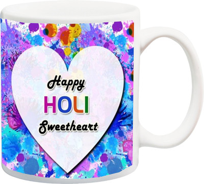 

ME&YOU Gift for Holi; Happy holy Sweetheart colorful 3D Printed Ceramic Mug(325 ml), Multicolor