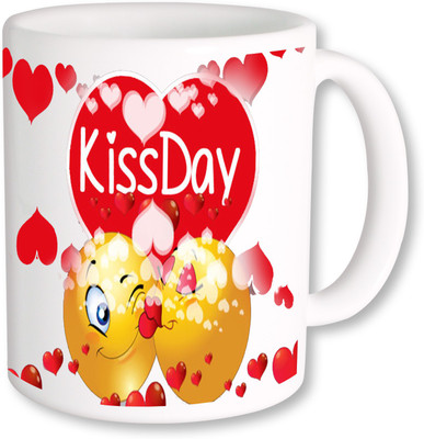 

PhotogiftsIndia Happy Kiss Day With Smily Ceramic Mug(325 ml), Multicolor