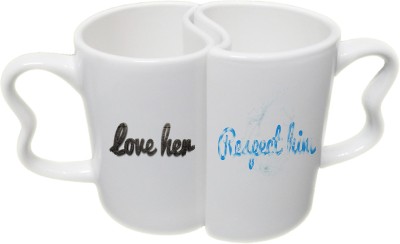 

Ucard Love Respect CoupleMug Set Bone China, Ceramic, Porcelain Mug(325 ml, Pack of 2), Multicolor