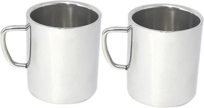 

bartan hub double walled Stainless Steel Mug(230 ml, Pack of 2), Silver